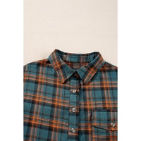 Green Plaid Long Sleeeve Side Split Distressed Hem Shirt - S thumbnail