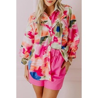 Rose Abstract Print Ruffled Puff Sleeve Shirt - S thumbnail