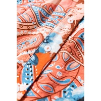 Orange Floral Print Shirred Cuff Buttoned Loose Shirt - L thumbnail