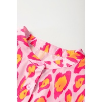 Rose Red Oversized Leopard Print Balloon Sleeve Casual Shirt - L thumbnail
