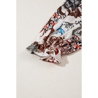 White Floral Print Balloon Sleeves Button Up Loose Casual Shirt - S thumbnail