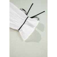 White Black Pipping Ribbon Bowtie Collared Ruffled Puff Sleeve Shirt - XL thumbnail
