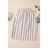 Khaki Stripe Casual Button Down Sleeveless Shirt - L thumbnail
