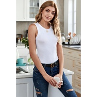 Solid White Round Neck Ribbed Tank Top - 2XL thumbnail