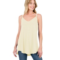 Apricot Spaghetti Strap V-Neck Flowy Tunic Tank Top - S thumbnail