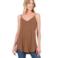 Chestnut Spaghetti Strap V-Neck Flowy Tunic Tank Top - 3XL thumbnail