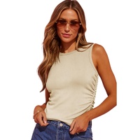 Apricot Plain Ruched Side Slim Tank Top - XL thumbnail