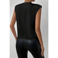 Black Pearls Beaded Shoulder Pad Crew Neck Tank Top - L thumbnail