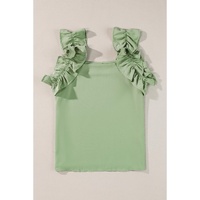 Smoke Green Solid Ruffle Trim Sleeveless Top - L thumbnail