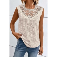 Apricot Guipure Lace Crochet Keyhole Back Tank Top - M thumbnail
