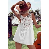 White Bohemian Crochet Patchwork Sleeveless Tunic - S thumbnail