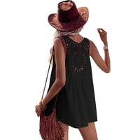 Black Bohemian Crochet Patchwork Sleeveless Tunic - M thumbnail