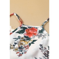 White Floral Print Lace V Neck Tank Top - L thumbnail