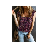 Rose Boho Frilled Straps Floral Tank Top - L thumbnail