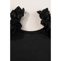 Black Ruffled Wide Straps Slim Tank Top - L thumbnail