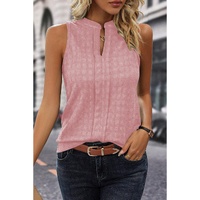 Pink Lattice Textured Split Neck Tank Top - L thumbnail