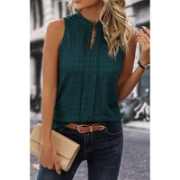 Sea Green Lattice Textured Split Neck Tank Top - M thumbnail