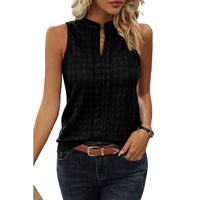 Black Lattice Textured Split Neck Tank Top - M thumbnail