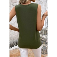 Jungle Green Solid Color Distressed Holes Crew Neck Tank Top - L thumbnail