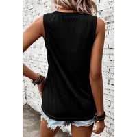Black Ribbed V Neck Tank - L thumbnail
