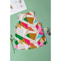 Multicolour Geometric Printed Pleated Shift Tank Top - S thumbnail