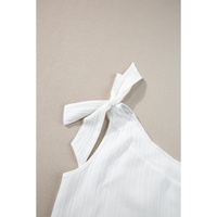 White Textured Bowknot One Shoulder Tank Top - XL thumbnail