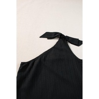 Black Textured Bowknot One Shoulder Tank Top - XL thumbnail