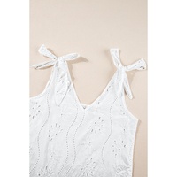 White Embroidery Patterned Knotted Straps V Neck Tank Top - XL thumbnail