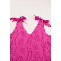 Rose Red Embroidery Patterned Knotted Straps V Neck Tank Top - XL thumbnail