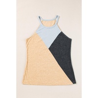Light French Beige Geometric Color Block Sleeveless Top - L thumbnail