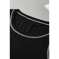 Black Contrast Stitch Round Neck Sleeveless Top - M thumbnail
