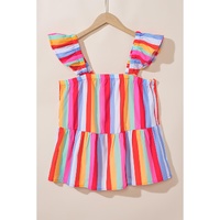 Red Stripe Ruffled Straps Babydoll Tank Top - XL thumbnail