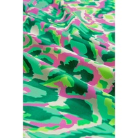 Green Abstract Print Ruffled Trim Tied Split Neck Tank Top - L thumbnail