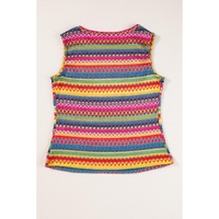 Yellow Ethnic Wavy Pattern Round Neck Sleeveless Top - S thumbnail