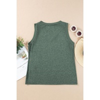 Mist Green Frayed American Flag Printed V Neck Tank Top - L thumbnail