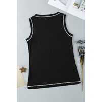 Black Sequin Cheetah Round Neck Stitching Loose Tank Top - M thumbnail