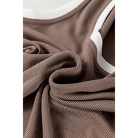 Smoke Gray Ribbed Knit Colorblock Edge U Neck Slim Fit Tank Top - L thumbnail