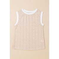 Oatmeal Floral Textured Crew Neck Tank Top - L thumbnail