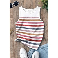 Red Stripe Rainbow Round Neck Tank Top - L thumbnail