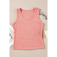 Fushia Solid Color Textured U Neck Slim Tank Top - L thumbnail