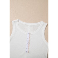 White Solid Color Waffle Knit Half Buttons Tank Top - XL thumbnail
