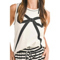 White Sweet Bow Stitching Trim Sleeveless Top - XL thumbnail