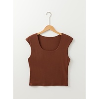 Coffee Solid Color U Neck Slim Fit Tank Top - L thumbnail