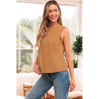 Desert Gold Bowknot V Cut Backless Cotton Tank Top - L thumbnail