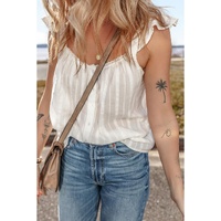 White Lace Crochet Ruffled Buttoned Loose Fit Tank Top - L thumbnail