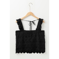 Black Floral Embroidered Buttoned Square Neck Tank Top - L thumbnail