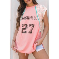 Light Pink Vintage Nashville Printed Patchwork Tank Top - L thumbnail