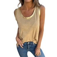 Tan Metallic Sheen Edge Scoop Neck Tank Top - L thumbnail