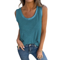 Peacock Blue Metallic Sheen Edge Scoop Neck Tank Top - L thumbnail