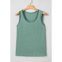 Mist Green Metallic Sheen Edge Scoop Neck Tank Top - L thumbnail